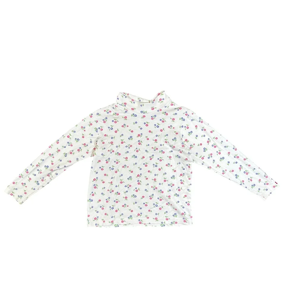 Vintage OshKosh Bgosh Girls White Floral Turtleneck Top 6X Made in USA
